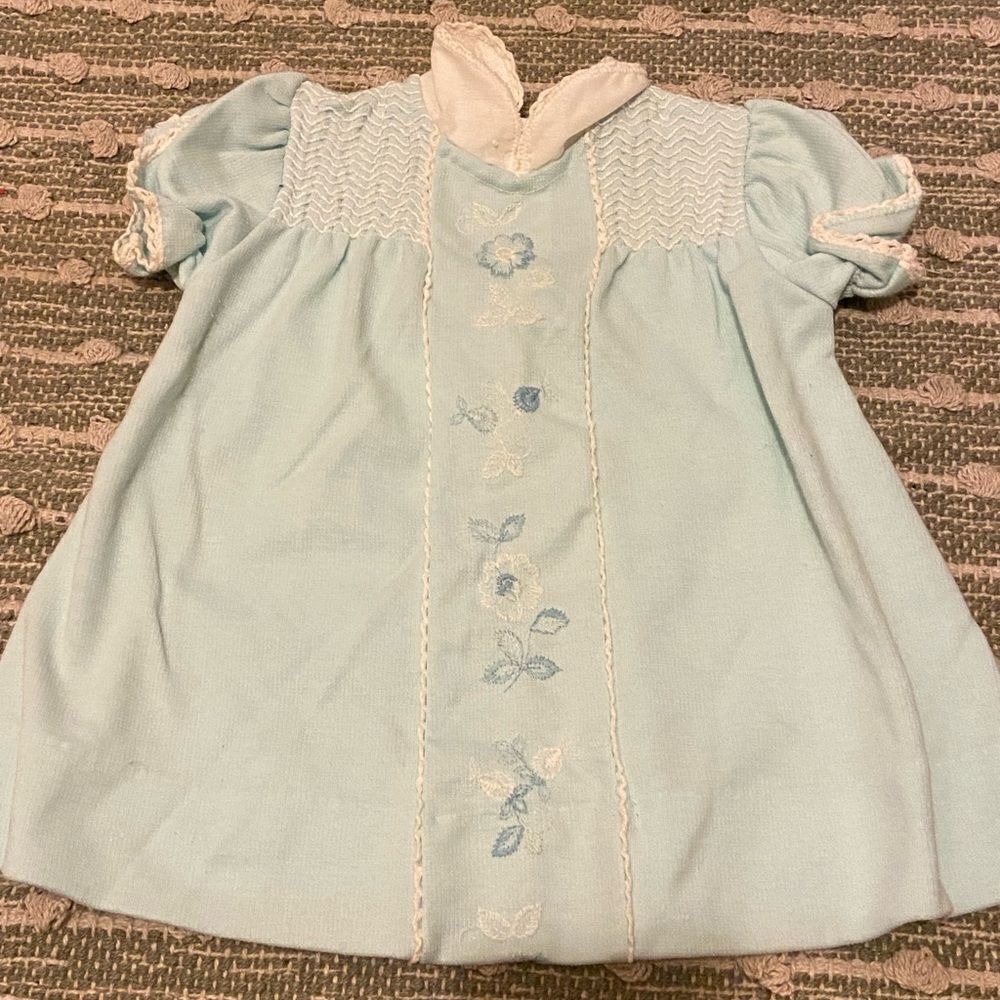 Vintage Carters blue floral dress 18m g03